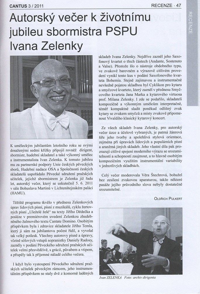Recenze koncertu k 70. narozeninám Ivana Zelenky, 2011.